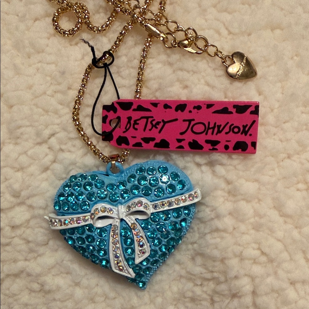 Betsey Johnson Turquoise Heart Necklace with Rhinestones